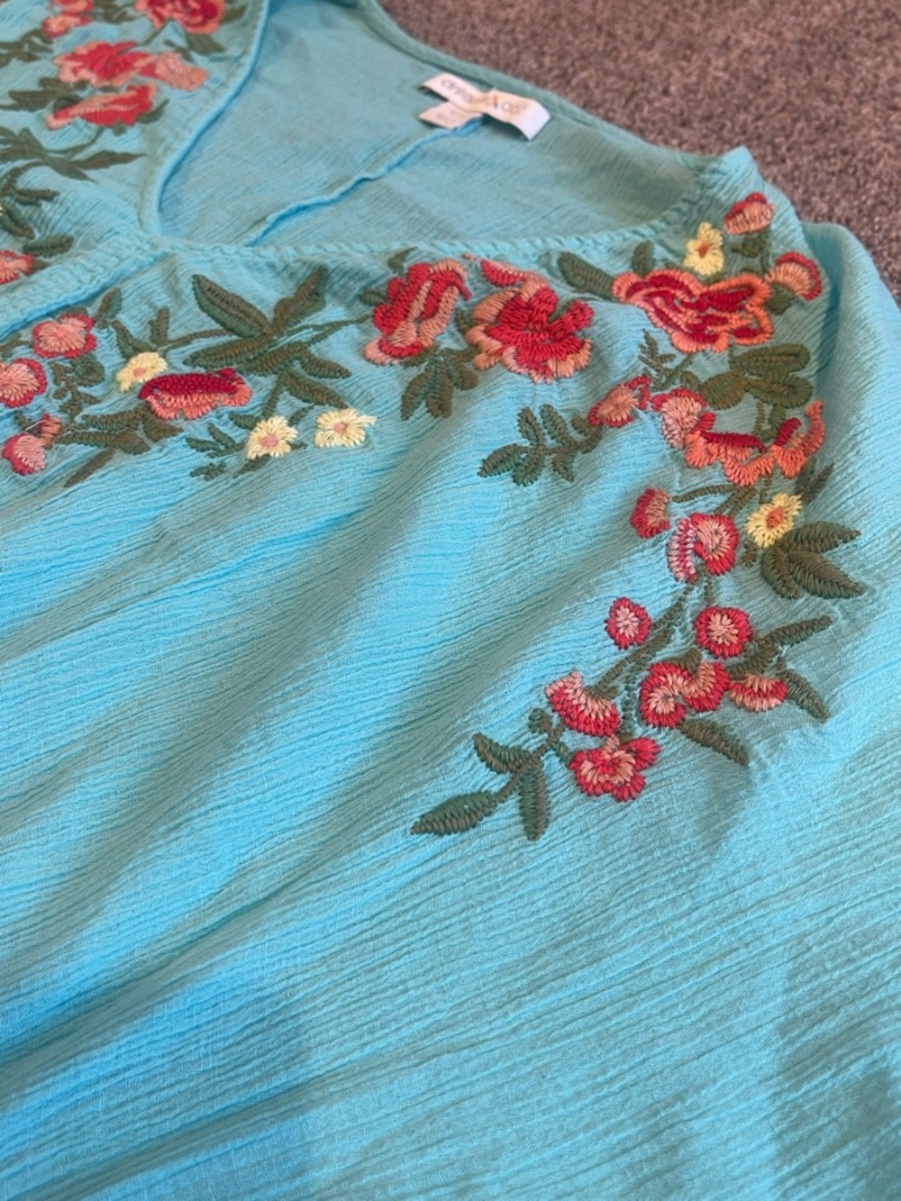 Dreams & Co Aqua Embroidered Floral Cotton Boho Midi Maxi Dress L 18/20 - Picture 4 of 8